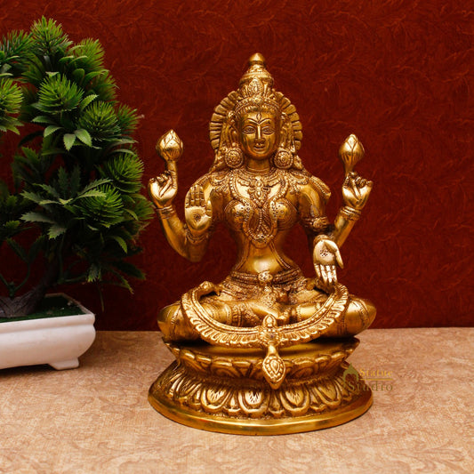 Brass Lakshmi Idol Laxmi Statue For Religious Home Office Décor Lucky Gift 9"