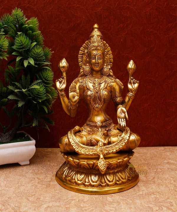 Brass Lakshmi Idol Laxmi Statue For Religious Home Office Décor Lucky Gift 9" - Image 2