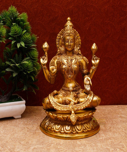 Brass Lakshmi Idol Laxmi Statue For Religious Home Office Décor Lucky Gift 9" by vendor-unknown - Hindu Gods (View 2)