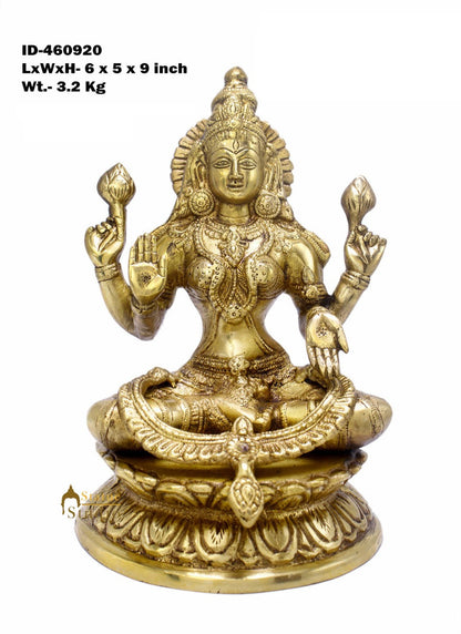 Brass Lakshmi Idol Laxmi Statue For Religious Home Office Décor Lucky Gift 9" by vendor-unknown - Hindu Gods (View 6)