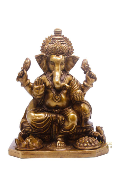 Brass Large Ganesha Statue Antique Finish For Home Décor Gift 1 Feet by vendor-unknown - Hindu Gods (View 2)