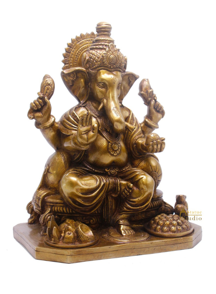 Brass Large Ganesha Statue Antique Finish For Home Décor Gift 1 Feet