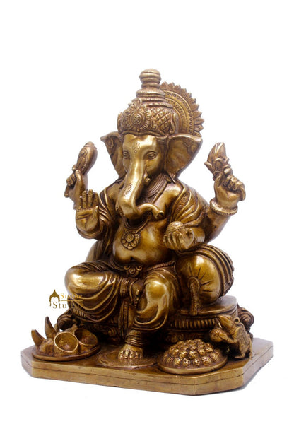 Brass Large Ganesha Statue Antique Finish For Home Décor Gift 1 Feet by vendor-unknown - Hindu Gods (View 4)