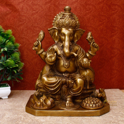 Brass Large Ganesha Statue Antique Finish For Home Décor Gift 1 Feet by vendor-unknown - Hindu Gods