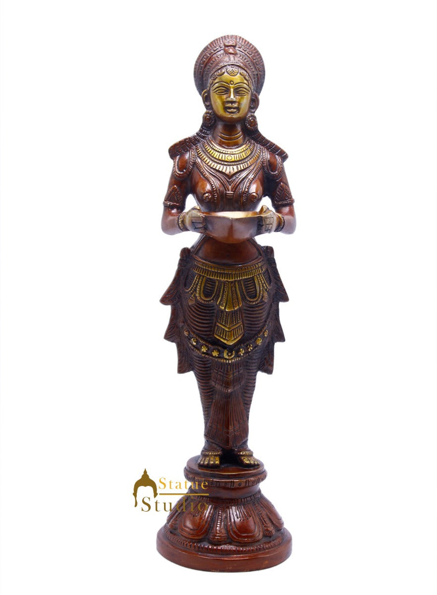 Brass Standing Deep Lady DeepLakshmi Idol For Home Temple Pooja Room Diwali Décor Statue 13"