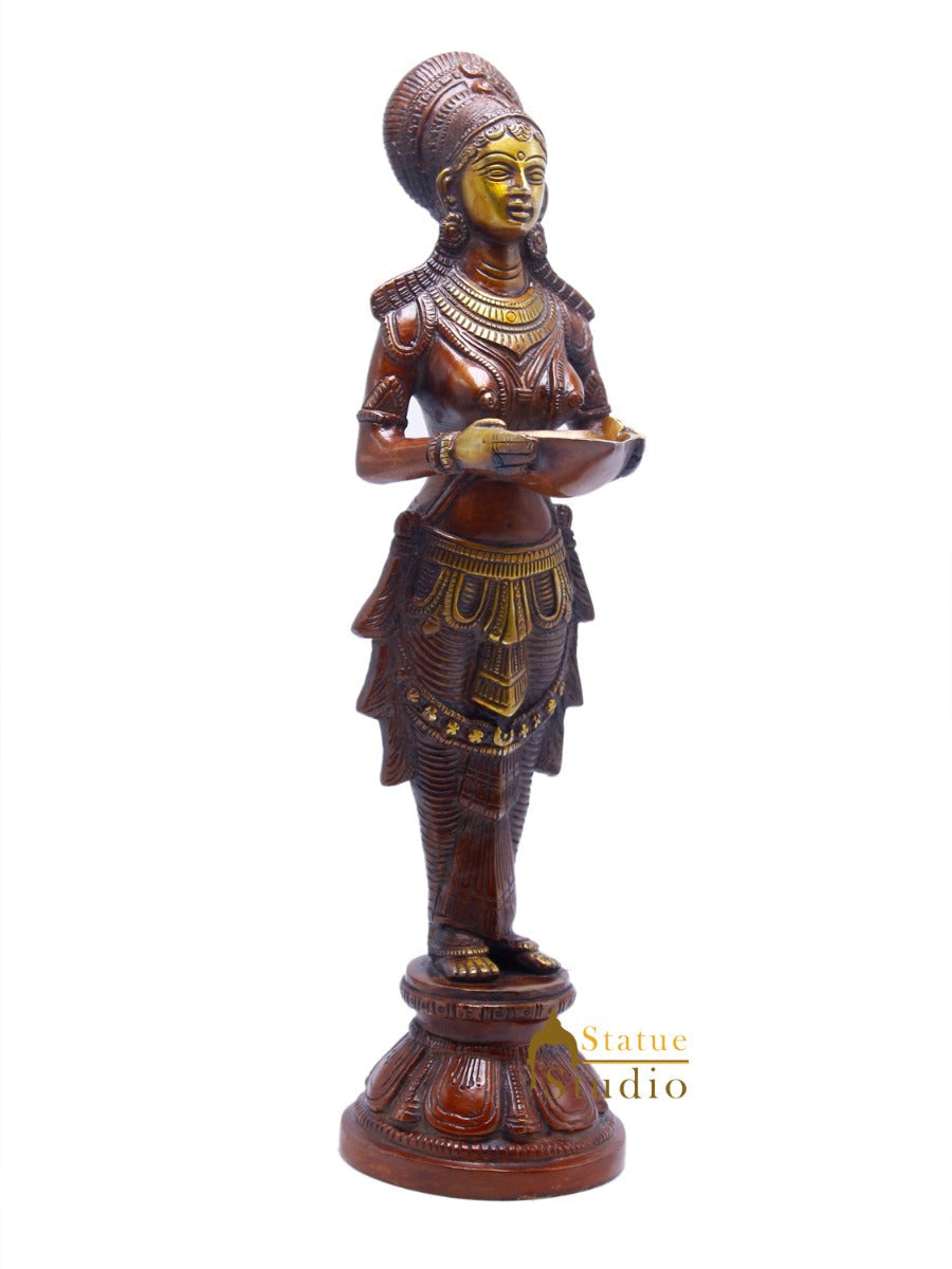 Brass Standing Deep Lady DeepLakshmi Idol For Home Temple Pooja Room Diwali Décor Statue 13" - Image 4