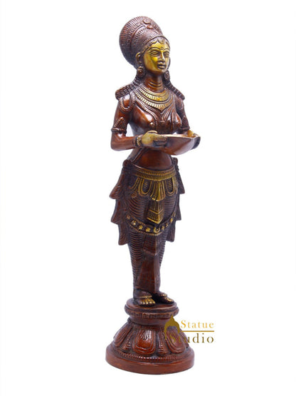 Brass Standing Deep Lady DeepLakshmi Idol For Home Temple Pooja Room Diwali Décor Statue 13" by vendor-unknown - Spiritual (View 4)
