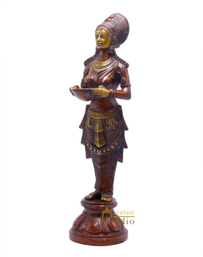 Brass Standing Deep Lady DeepLakshmi Idol For Home Temple Pooja Room Diwali Décor Statue 13" by vendor-unknown - Spiritual (View 5)
