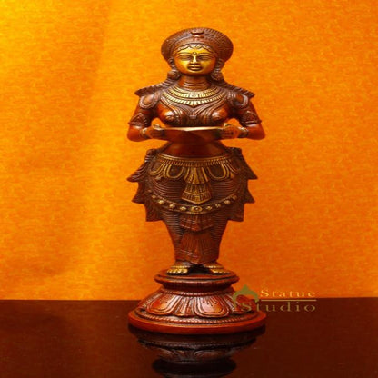 Brass Standing Deep Lady DeepLakshmi Idol For Home Temple Pooja Room Diwali Décor Statue 13" by vendor-unknown - Spiritual