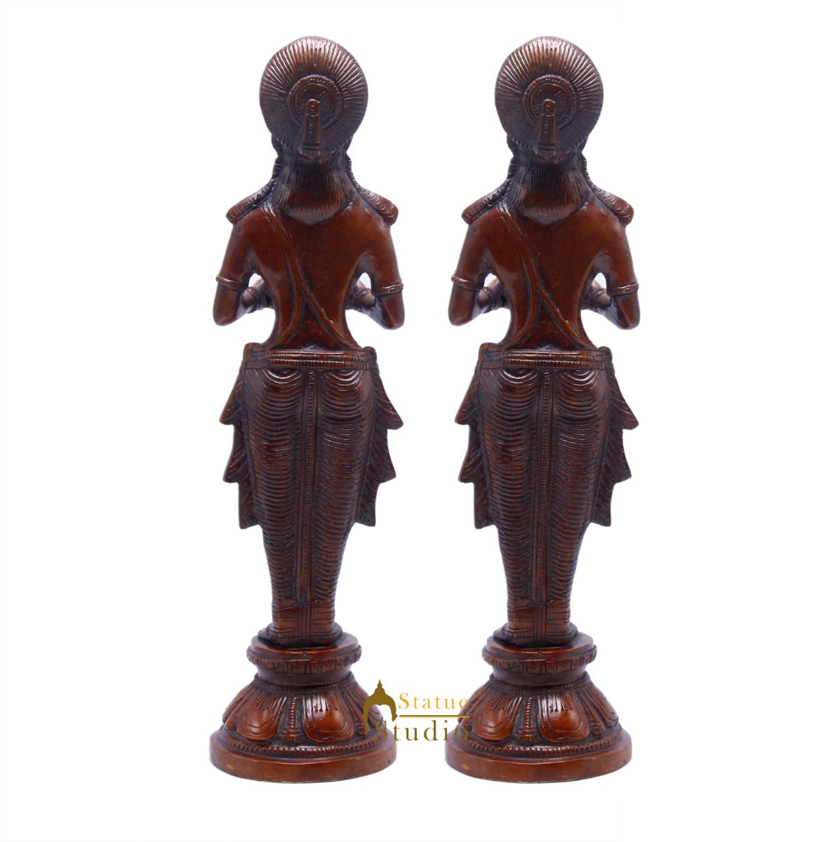 Brass Standing Deep Lady DeepLakshmi Idol Pair For Home Temple Pooja Room Diwali Décor Statue 13" - Image 5