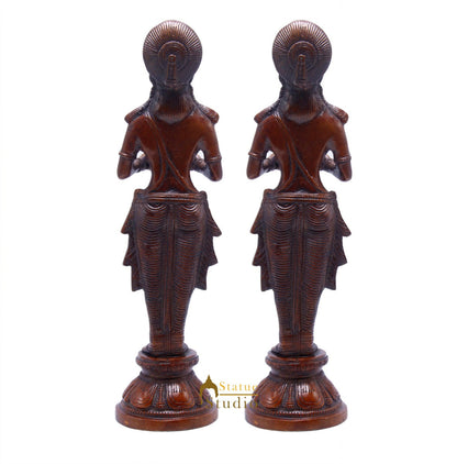 Brass Standing Deep Lady DeepLakshmi Idol Pair For Home Temple Pooja Room Diwali Décor Statue 13" by vendor-unknown - Spiritual (View 5)