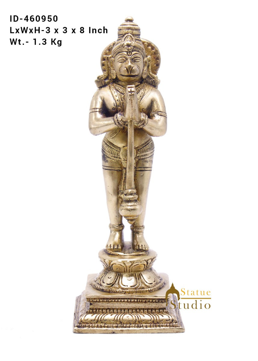 Brass Lord Hanuman Statue In Namaskar Mudra 8 Inch - Image 7