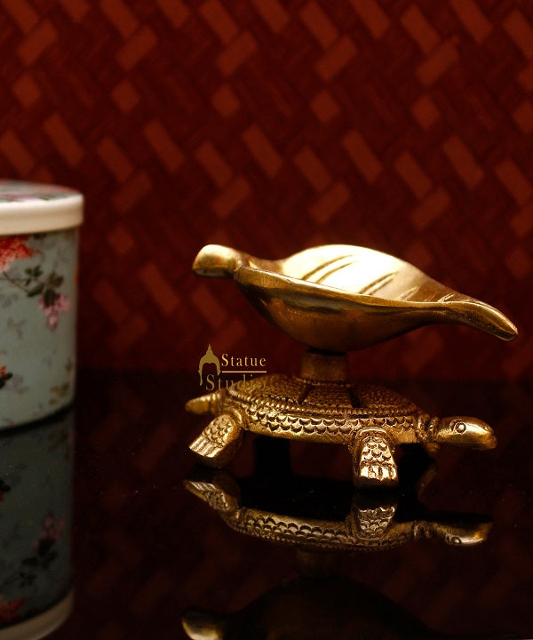 Brass Feng Shui Vastu Tortoise Diya Home Diwali Décor Gift 1.5"
