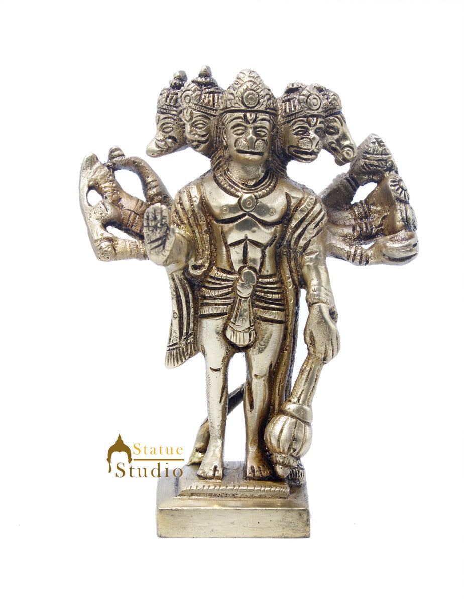 Brass Hindu Lord Panchmukhi Hanuman Idol For Puja Home Décor Gift Statue 5"