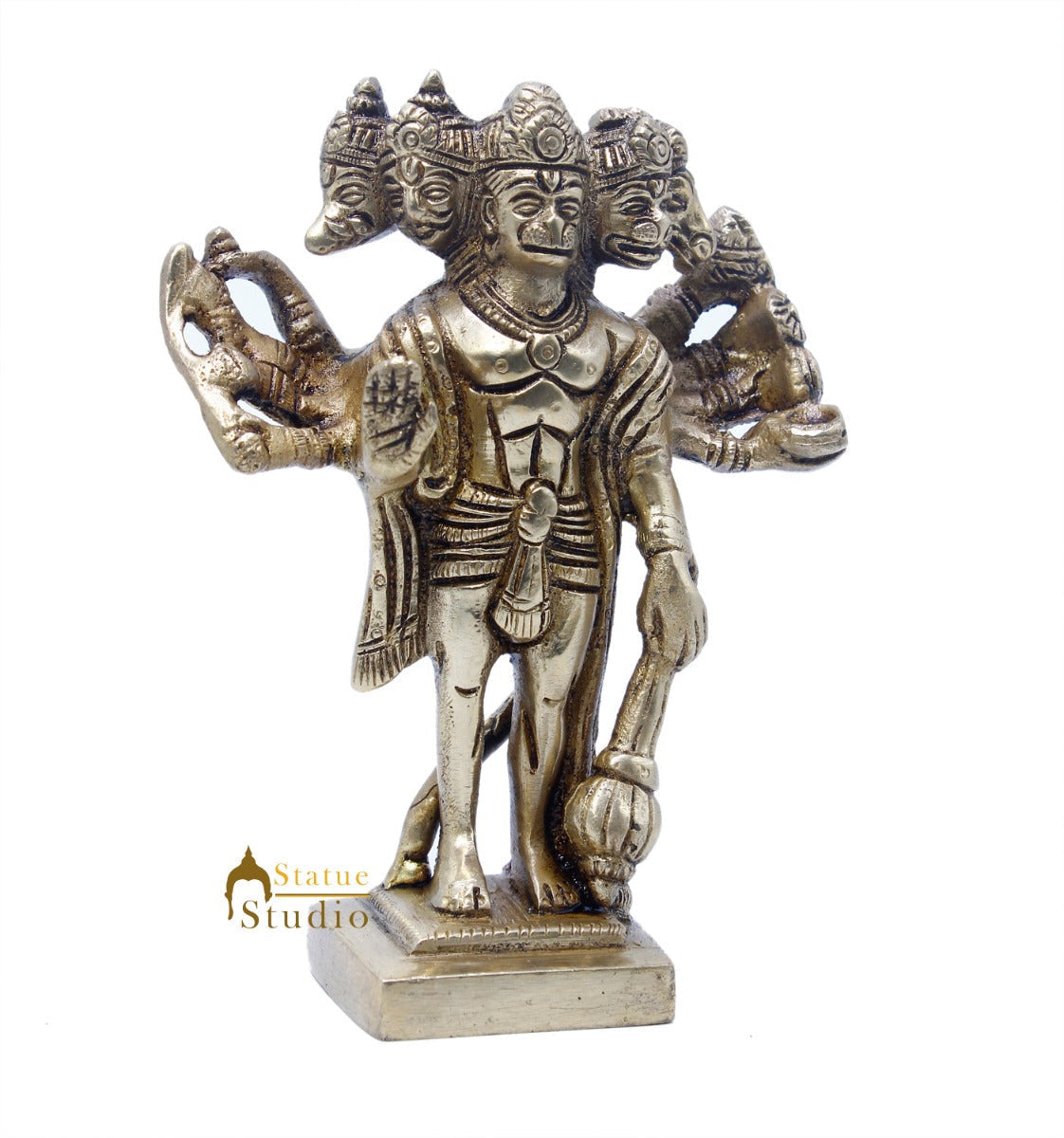 Brass Hindu Lord Panchmukhi Hanuman Idol For Puja Home Décor Gift Statue 5" - Image 4