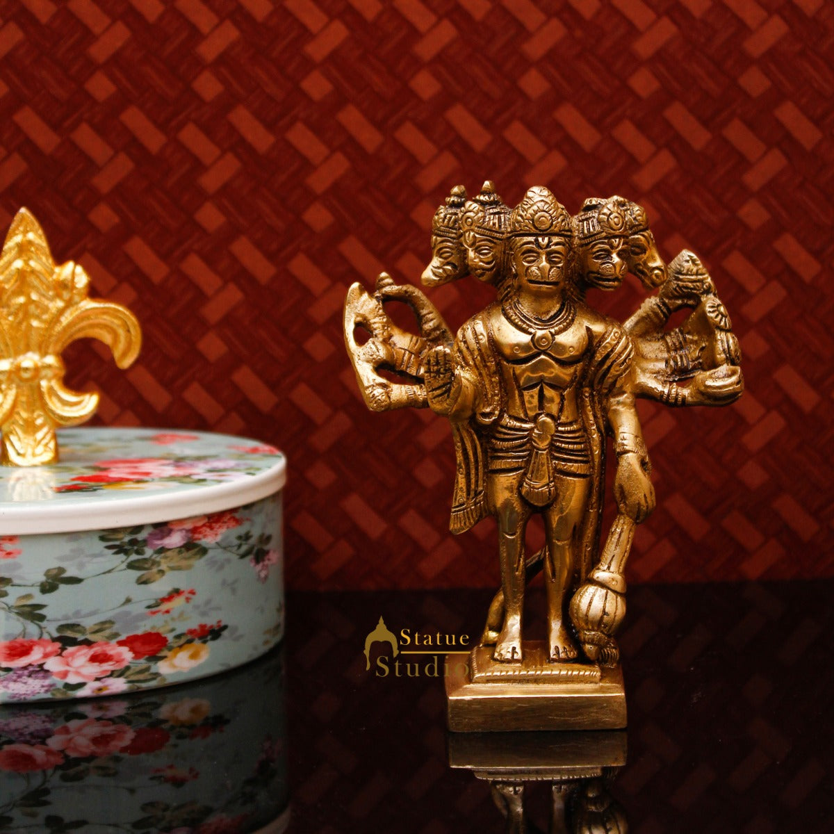 Brass Hindu Lord Panchmukhi Hanuman Idol For Puja Home Décor Gift Statue 5" - Eco-friendly - Sama Homes