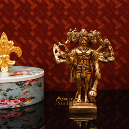 Brass Hindu Lord Panchmukhi Hanuman Idol For Puja Home Décor Gift Statue 5" by vendor-unknown - Hindu Gods