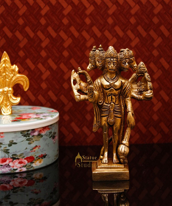 Brass Hindu Lord Panchmukhi Hanuman Idol For Puja Home Décor Gift Statue 5"