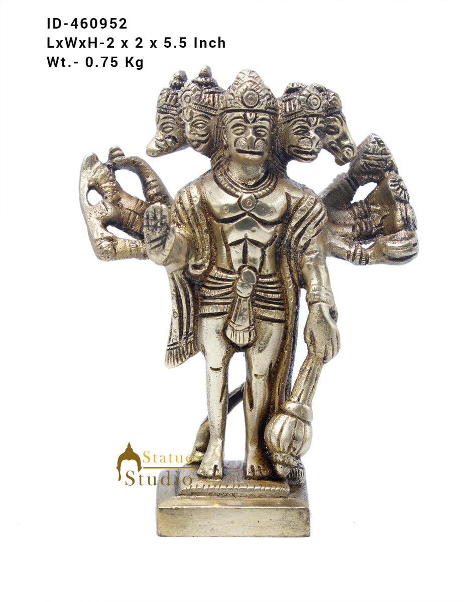 Brass Hindu Lord Panchmukhi Hanuman Idol For Puja Home Décor Gift Statue 5" - Image 7