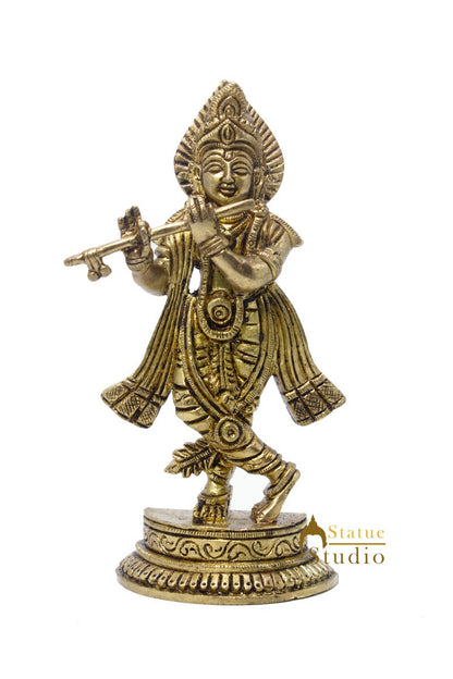 Brass Krishna Idol For Home Temple Religious Décor Lucky Gift Statue 6" by vendor-unknown - Hindu Gods (View 3)