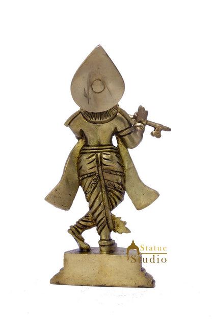 Brass Krishna Idol For Home Temple Religious Décor Lucky Gift Statue 6" by vendor-unknown - Hindu Gods (View 6)