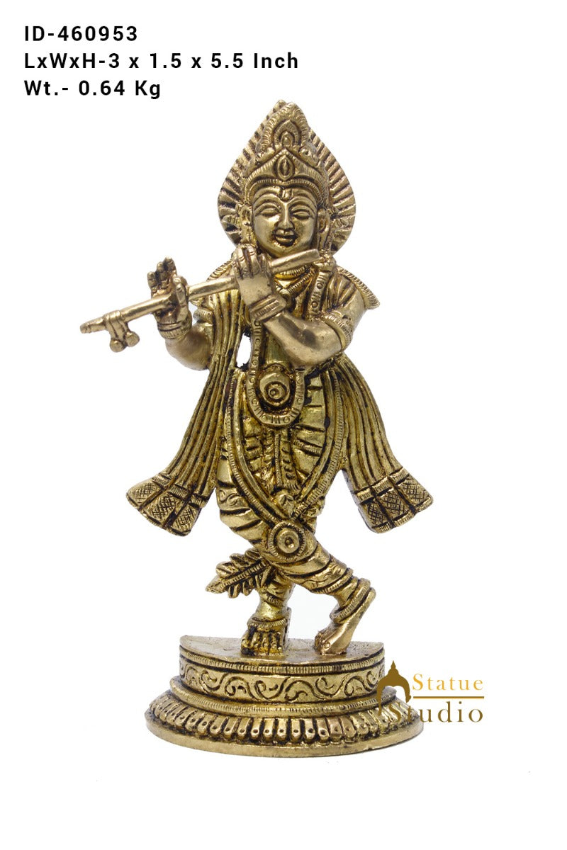 Brass Krishna Idol For Home Temple Religious Décor Lucky Gift Statue 6" - Image 7