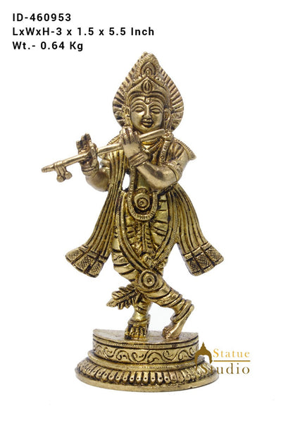 Brass Krishna Idol For Home Temple Religious Décor Lucky Gift Statue 6" by vendor-unknown - Hindu Gods (View 7)