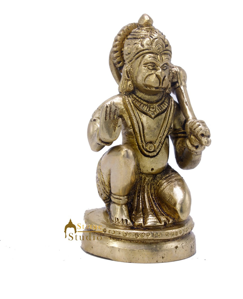Brass Hindu Deity Lord Hanuman Idol For Puja Home Decor Gift Statue 4.5 Inch