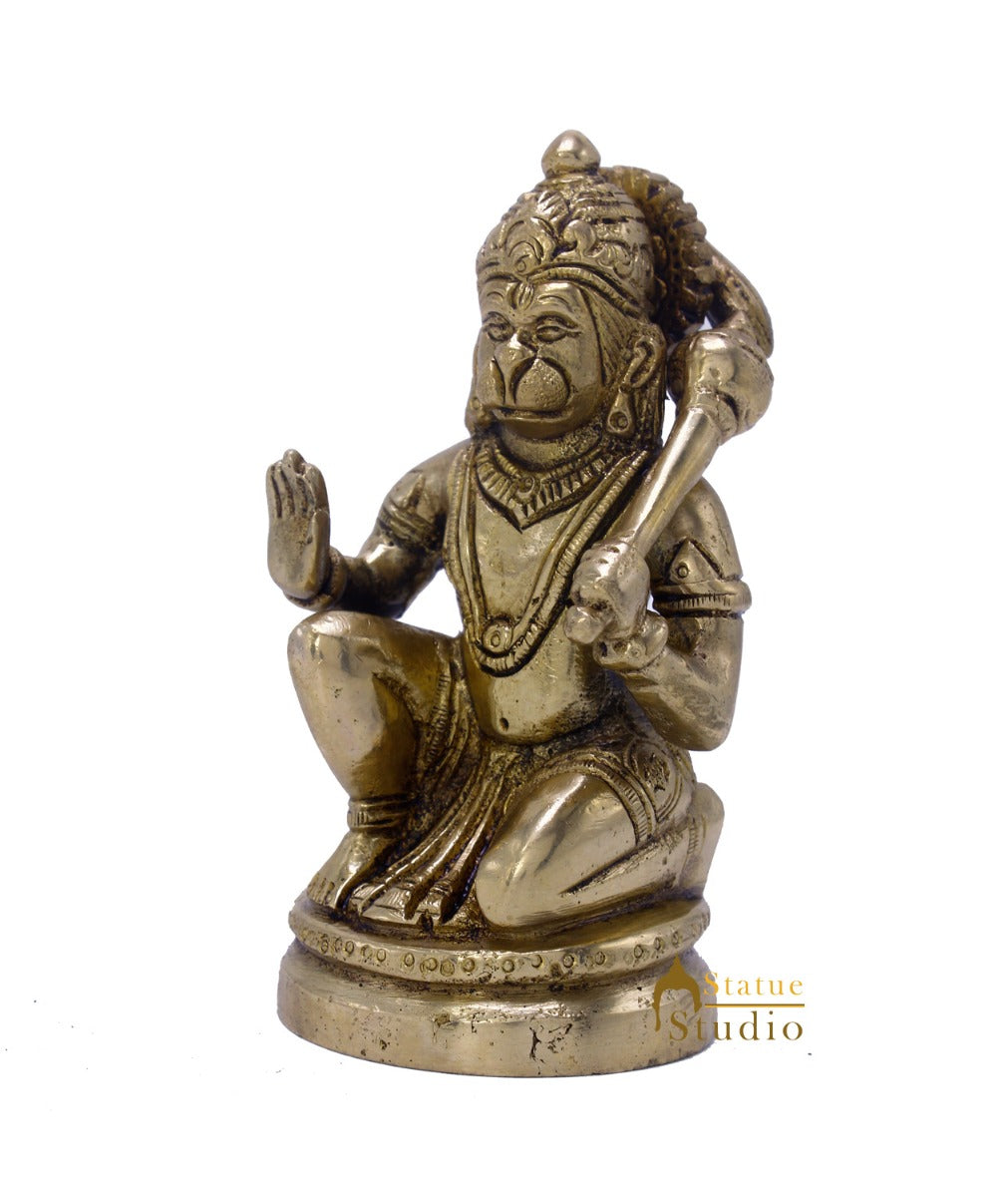 Brass Hindu Deity Lord Hanuman Idol For Puja Home Decor Gift Statue 4.5 Inch - Image 5