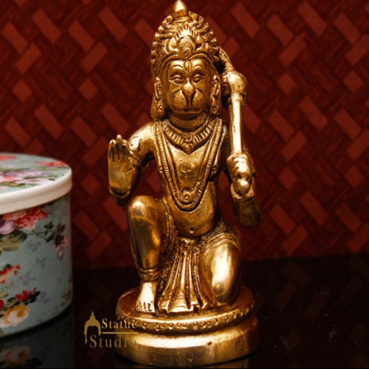 Brass Hindu Deity Lord Hanuman Idol For Puja Home Decor Gift Statue 4.5 Inch - Image 2