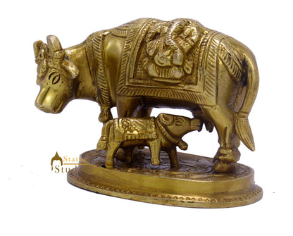 Brass Small Cow With Calf Statue For Religious Home Temple Décor Gift Idol 2.75" by vendor-unknown - Spiritual (View 4)