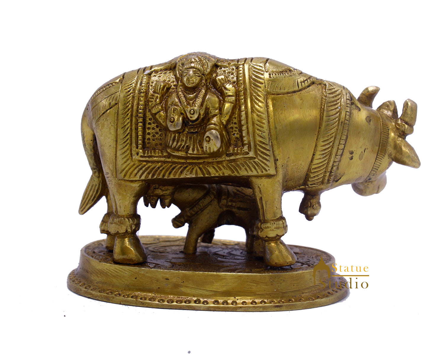 Brass Small Cow With Calf Statue For Religious Home Temple Décor Gift Idol 2.75" - Image 6