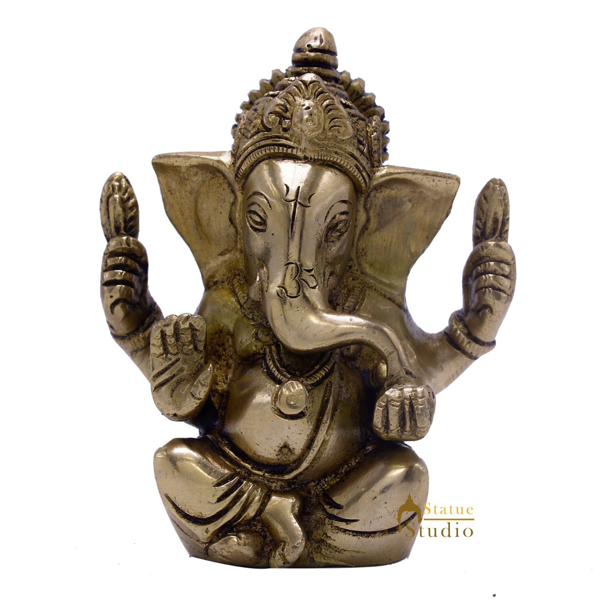 Brass Small Lucky Ganesha Idol 4 Inch