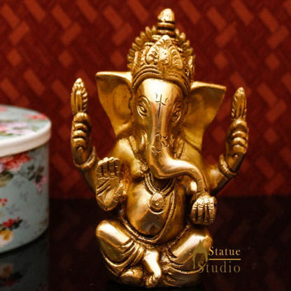 Brass Small Lucky Ganesha Idol 4 Inch by vendor-unknown - Hindu Gods (View 2)