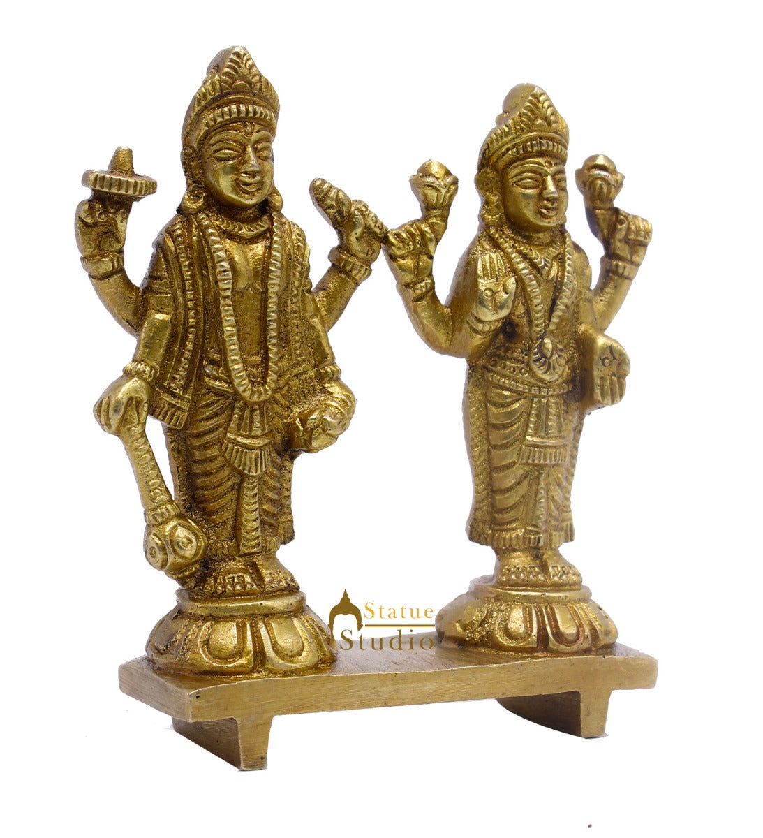 Brass Vishnu Lakshmi Idol Statue For Home Temple Pooja Room Décor 4" - Image 4