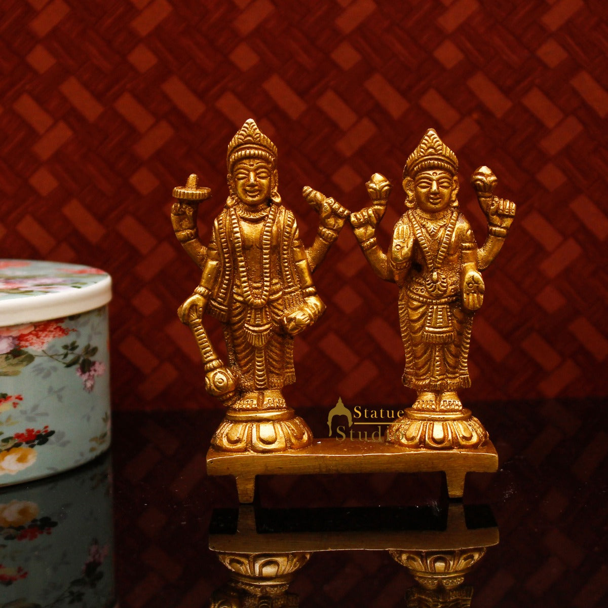 Brass Vishnu Lakshmi Idol Statue For Home Temple Pooja Room Décor 4"