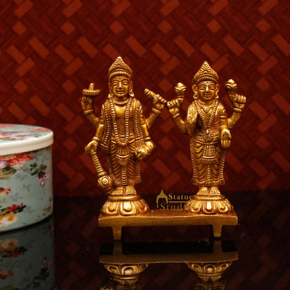 Brass Vishnu Lakshmi Idol Statue For Home Temple Pooja Room Décor 4" by vendor-unknown - Hindu Gods