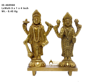 Brass Vishnu Lakshmi Idol Statue For Home Temple Pooja Room Décor 4" by vendor-unknown - Hindu Gods (View 7)