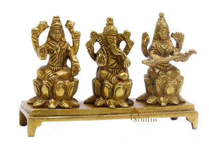 Brass Ganesha Lakshmi Saraswati Idol Statue For Home Temple Diwali Pooja Room Décor 3" by vendor-unknown - Hindu Gods (View 4)