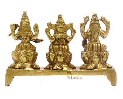 Brass Ganesha Lakshmi Saraswati Idol Statue For Home Temple Diwali Pooja Room Décor 3" by vendor-unknown - Hindu Gods (View 6)