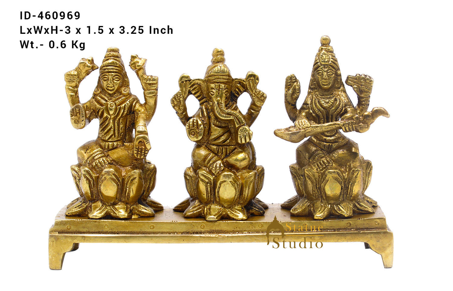 Brass Ganesha Lakshmi Saraswati Idol Statue For Home Temple Diwali Pooja Room Décor 3"