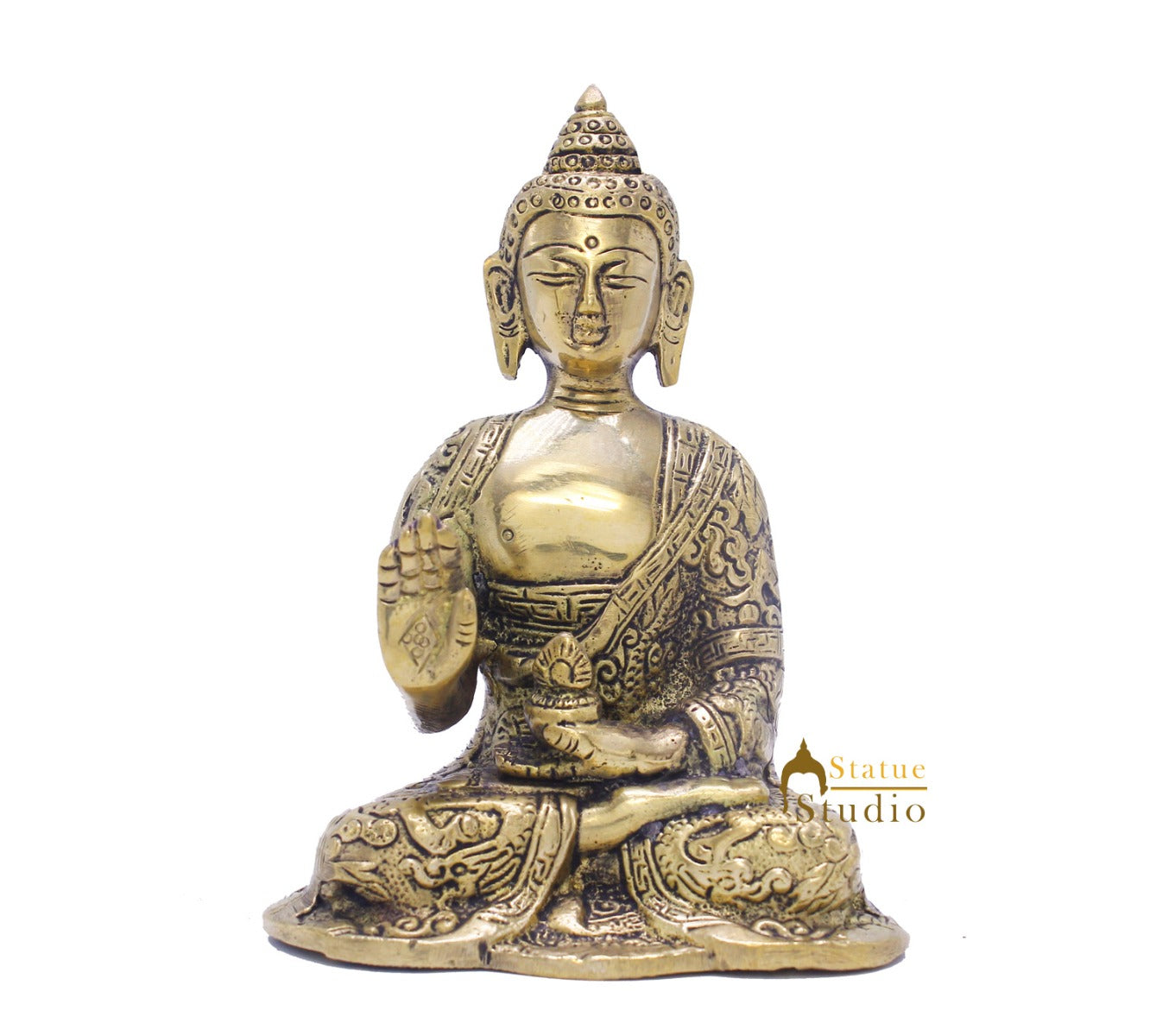 Brass Buddha Statue For Home Décor Diwali Corporate Gift Showpiece 5" - Image 3