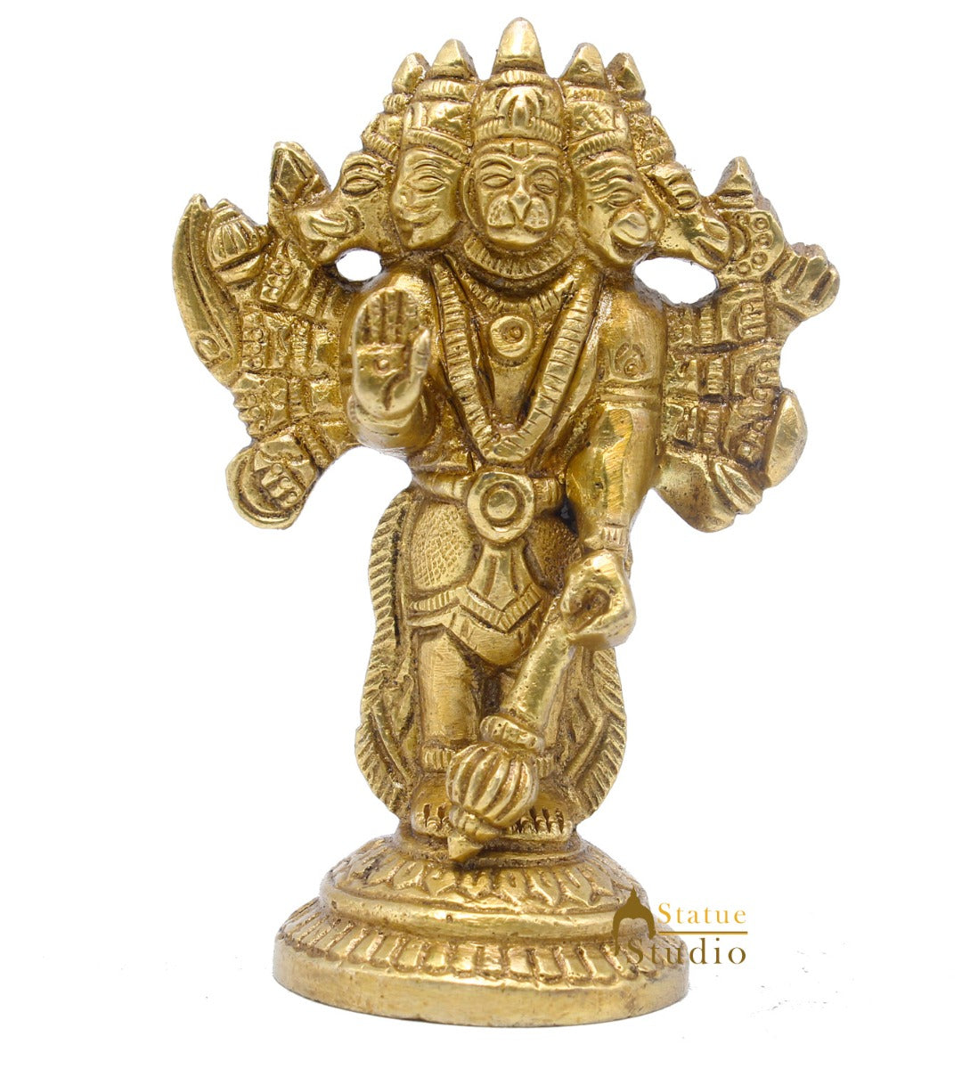 Brass Hindu Lord Panchmukhi Hanuman Idol For Puja Home Décor Gift Statue 4"