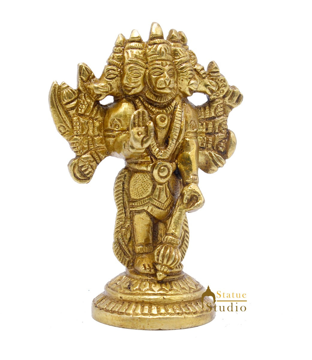 Brass Hindu Lord Panchmukhi Hanuman Idol For Puja Home Décor Gift Statue 4" - Image 4