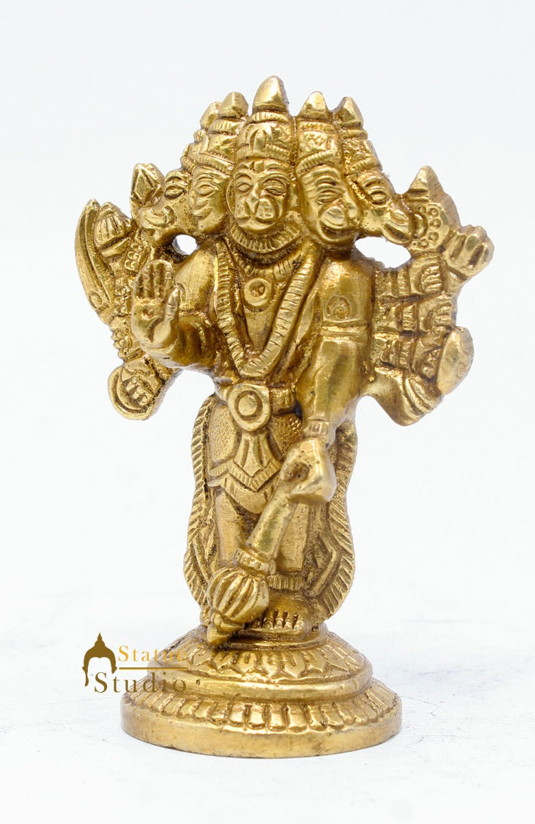 Brass Hindu Lord Panchmukhi Hanuman Idol For Puja Home Décor Gift Statue 4"