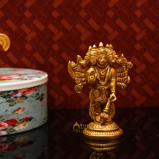 Brass Hindu Lord Panchmukhi Hanuman Idol For Puja Home Décor Gift Statue 4"