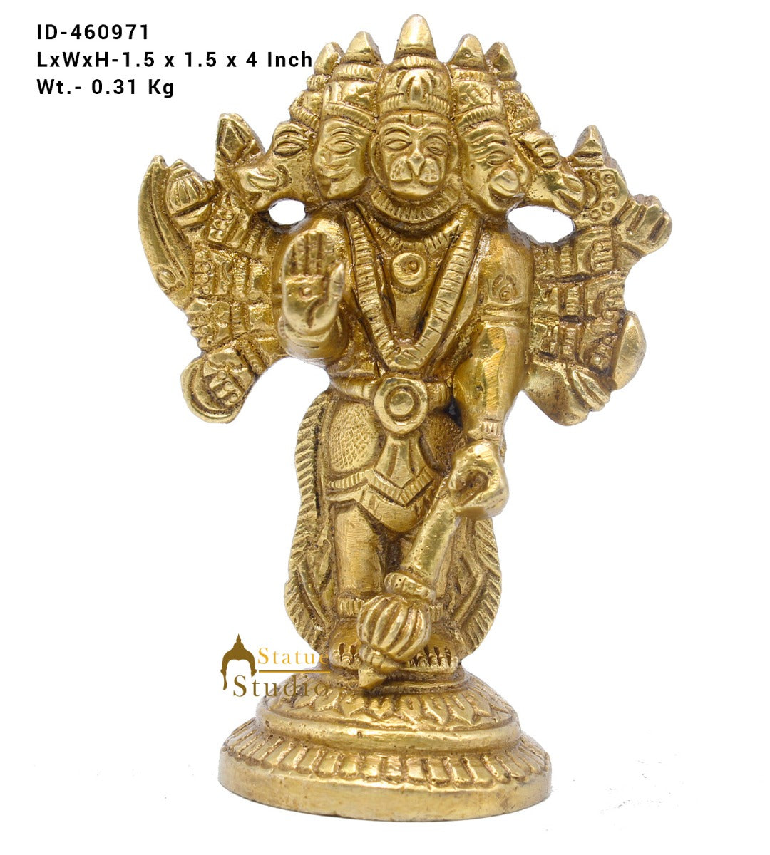 Brass Hindu Lord Panchmukhi Hanuman Idol For Puja Home Décor Gift Statue 4" - Image 7