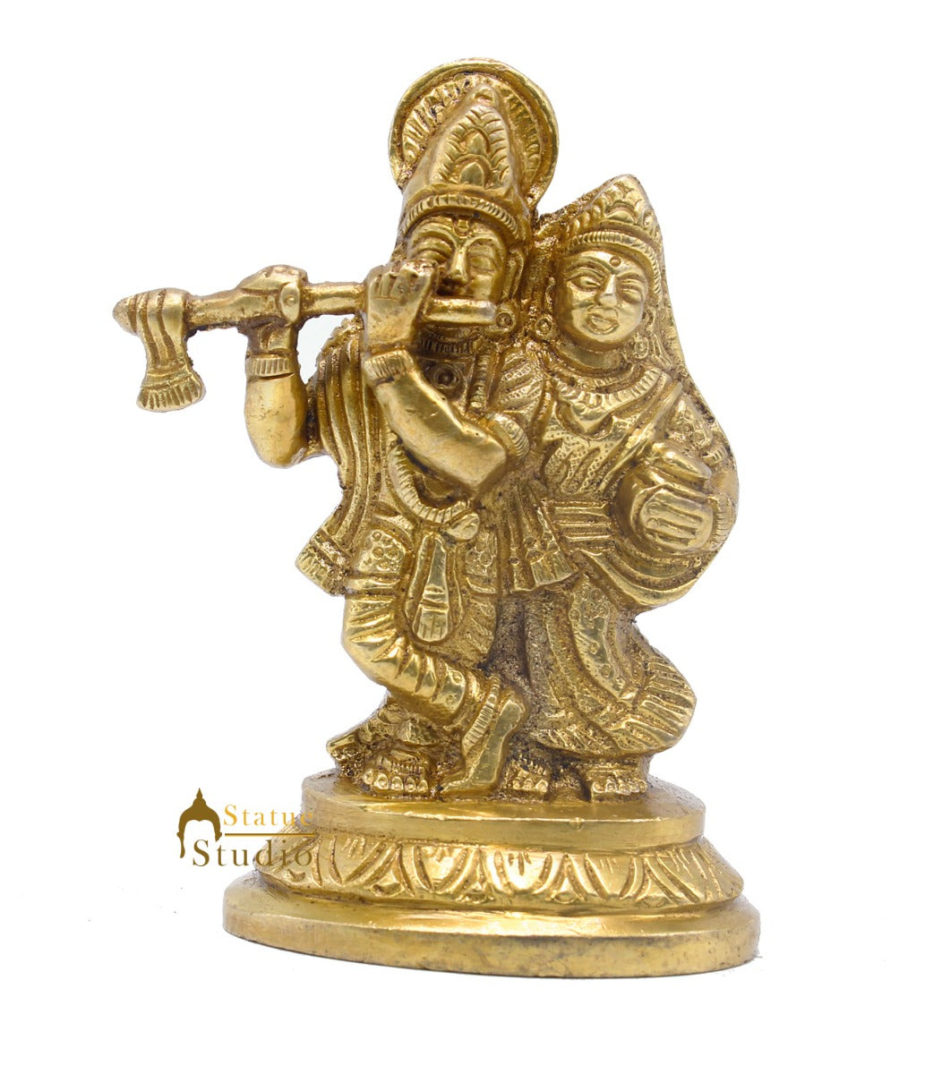 Brass Small Radha Krishna Idol For Home Temple Pooja Room Décor Gift 4" - Image 3