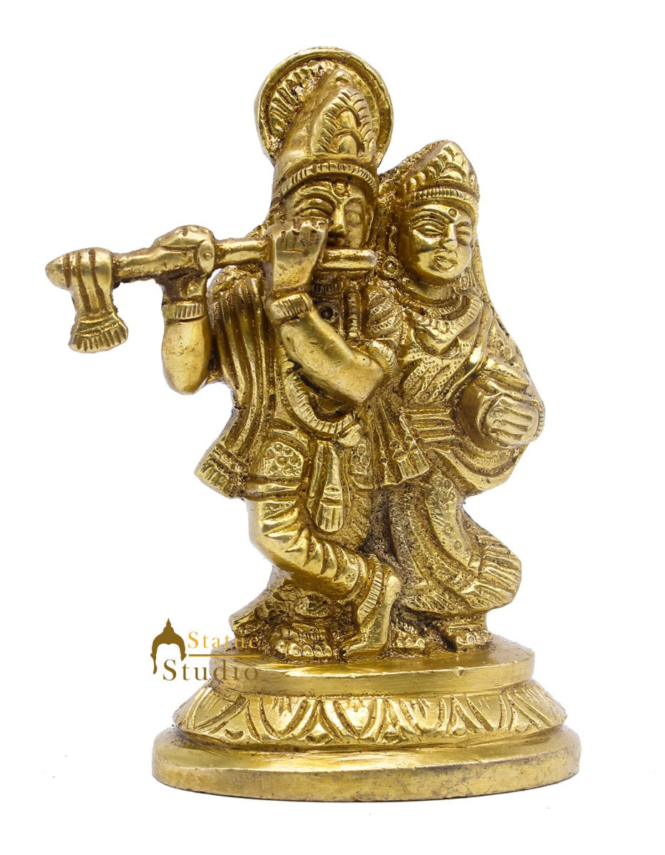 Brass Small Radha Krishna Idol For Home Temple Pooja Room Décor Gift 4" - Image 4