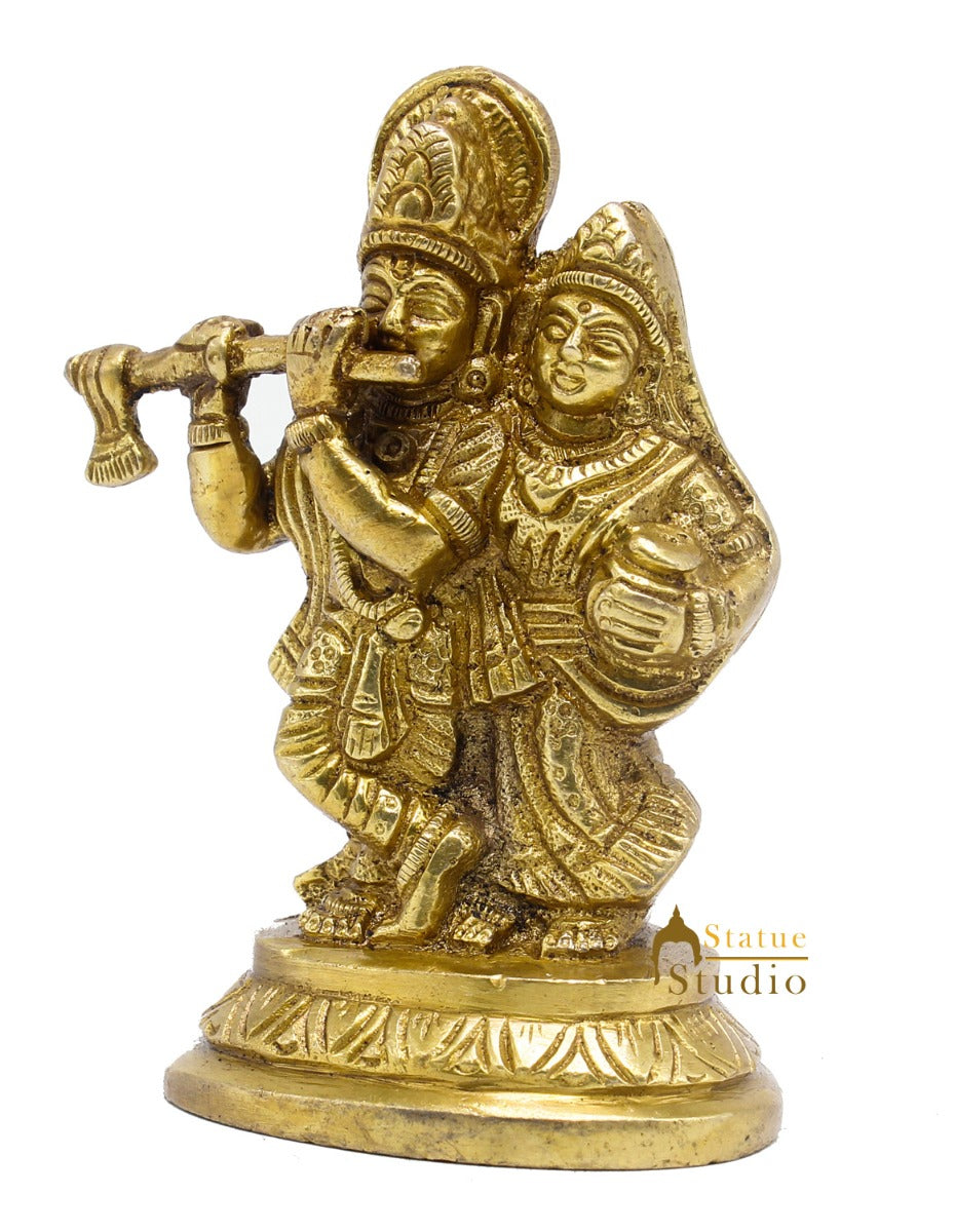 Brass Small Radha Krishna Idol For Home Temple Pooja Room Décor Gift 4" - Image 5
